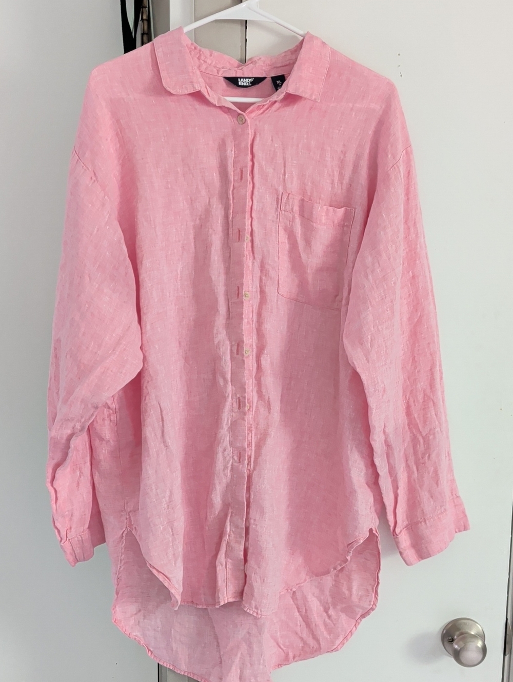 Lands' End Pink Linen Blend Button-Down
